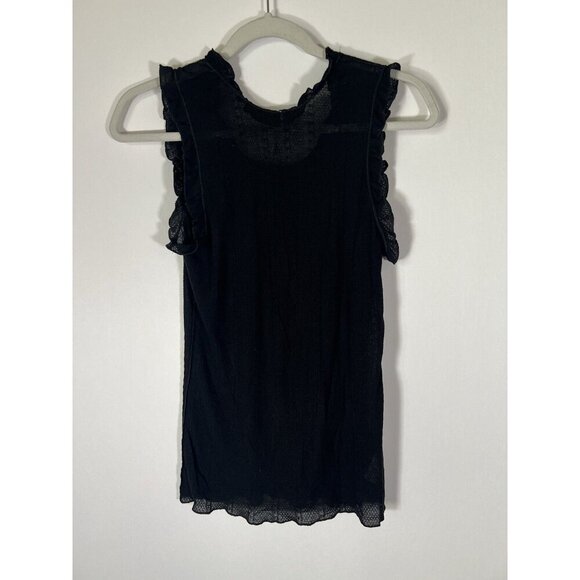 Pointelle ruffle black sleeveless lightweight Coquette tank sz L 90s classic VTG - Picture 2 of 8